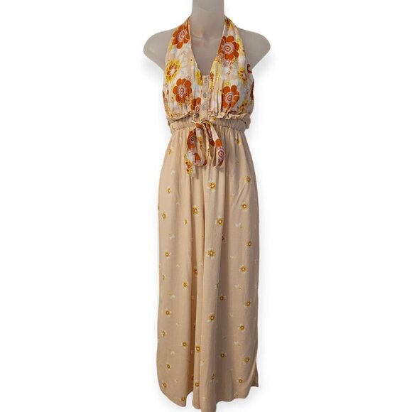 Free People Halter Jumpsuit Floral Stretch Waist XS - Picture 4 of 11